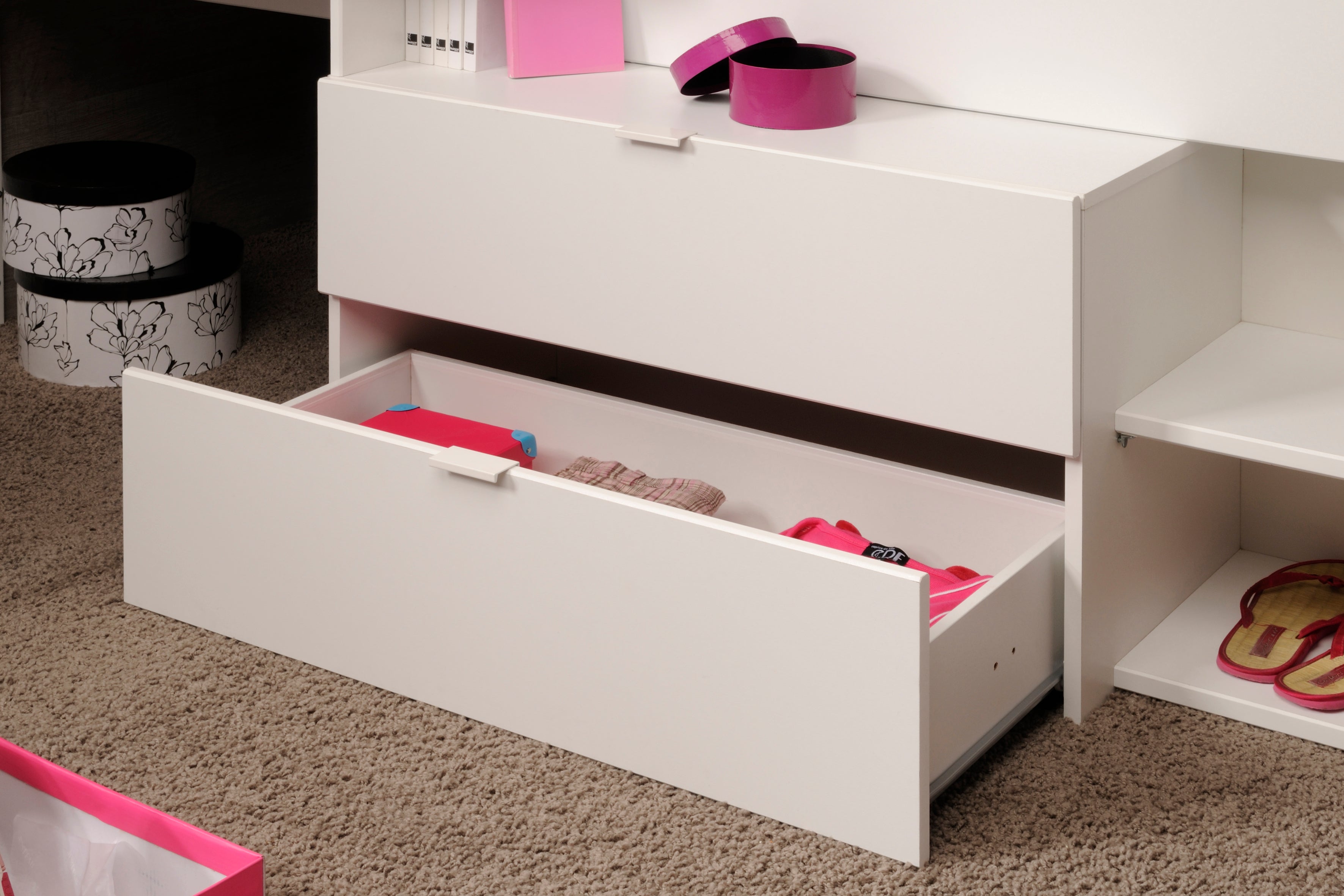 Milky Midsleeper with desk and 2 drawers