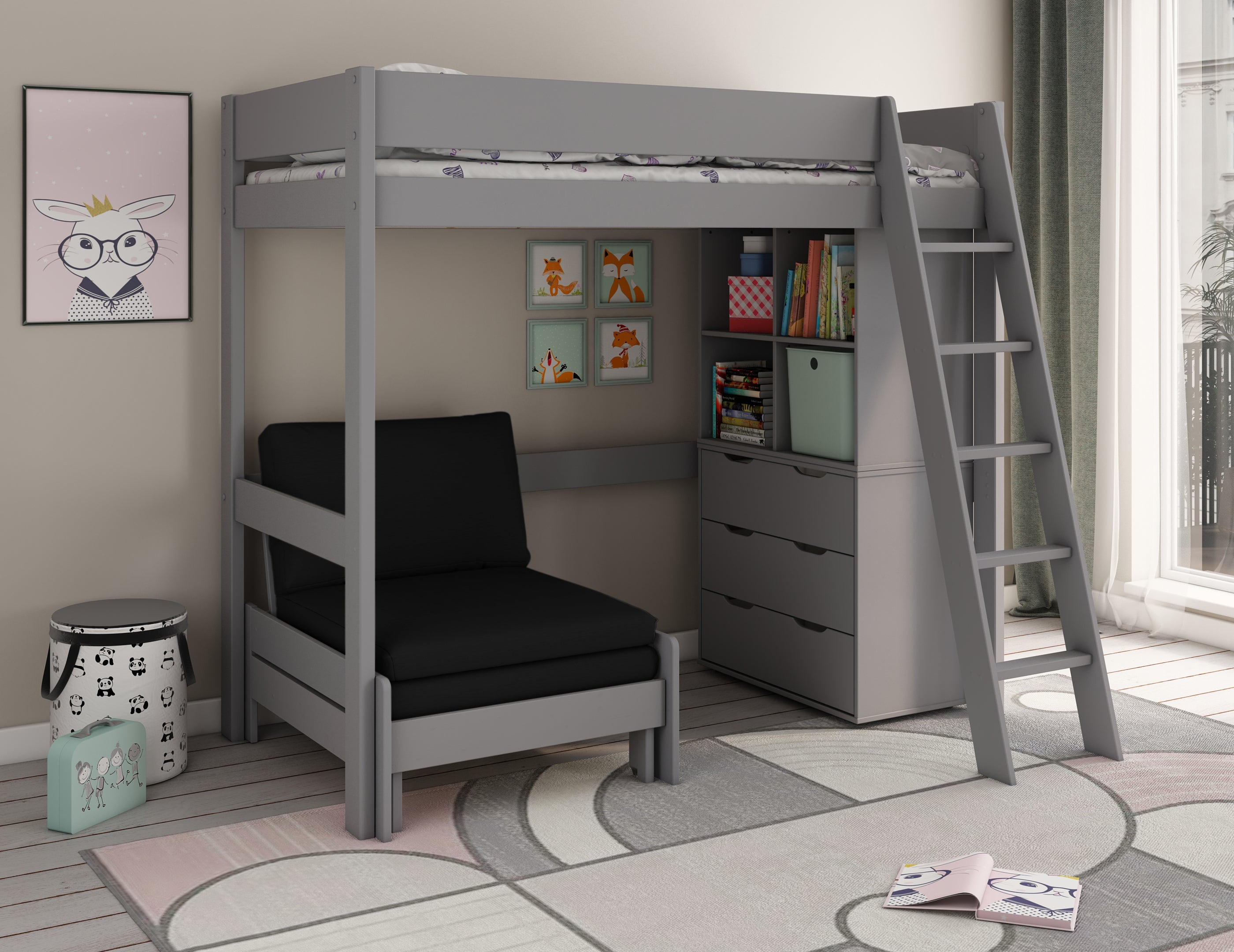 Estella Grey - High with Sofabed/Chest/Cube