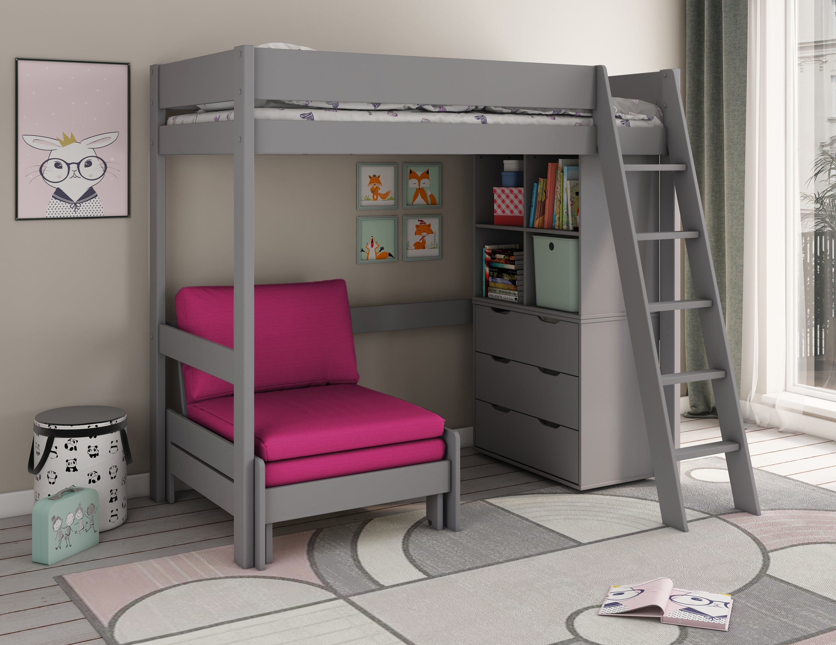 Estella Grey - High with Sofabed/Chest/Cube