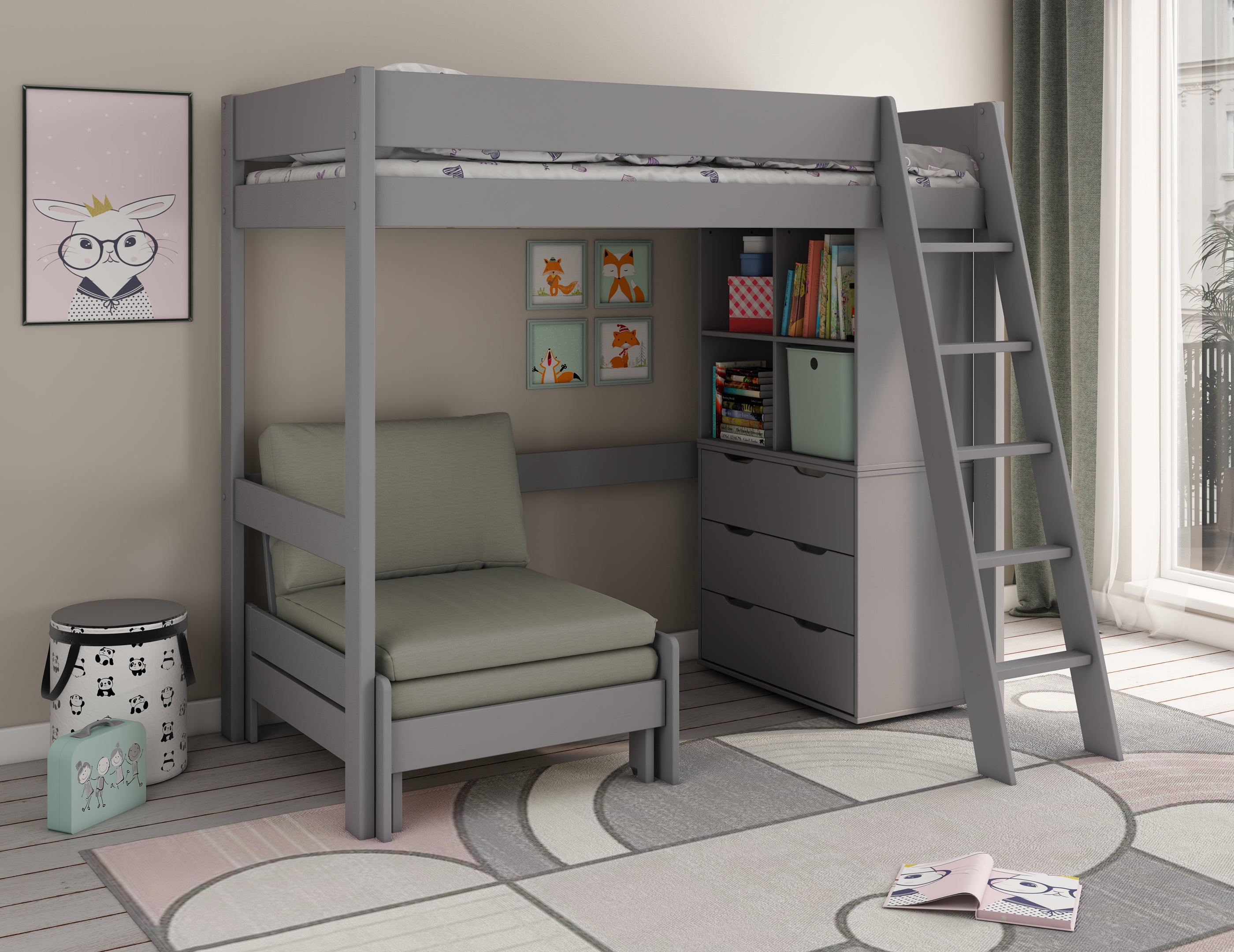 Estella Grey - High with Sofabed/Chest/Cube