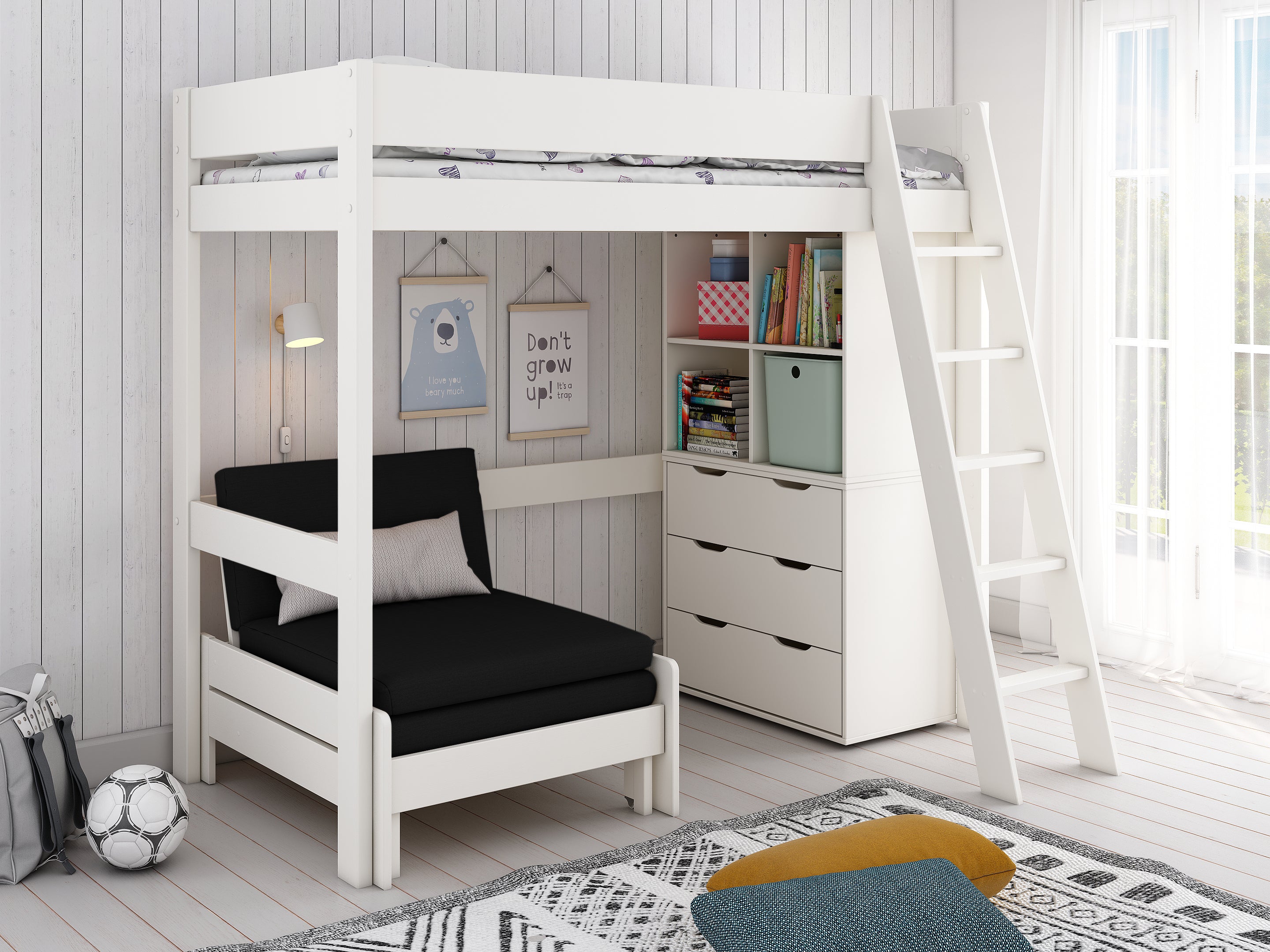 Estella WHITE - High with Sofabed/Chest/Cube