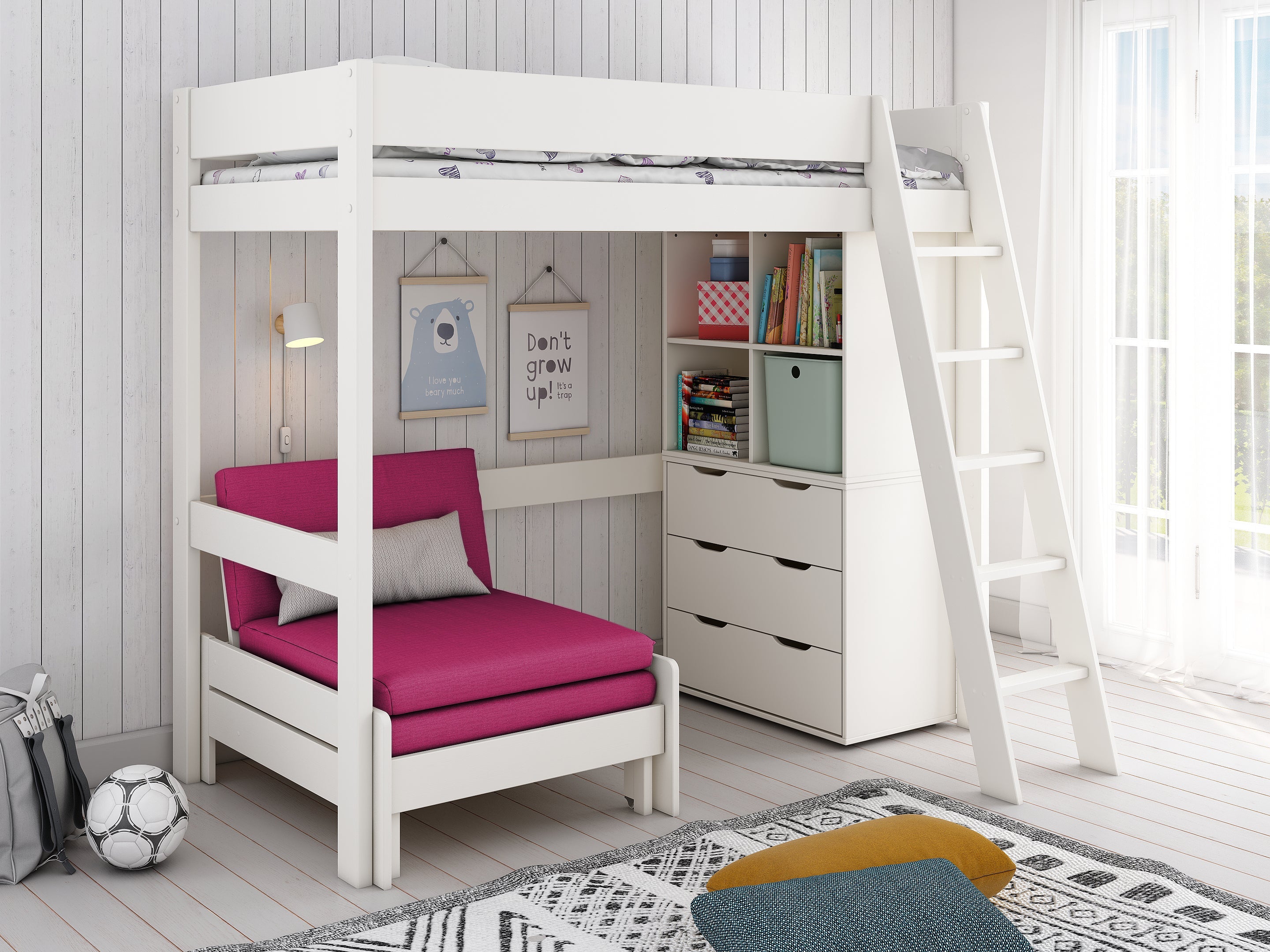 Estella WHITE - High with Sofabed/Chest/Cube