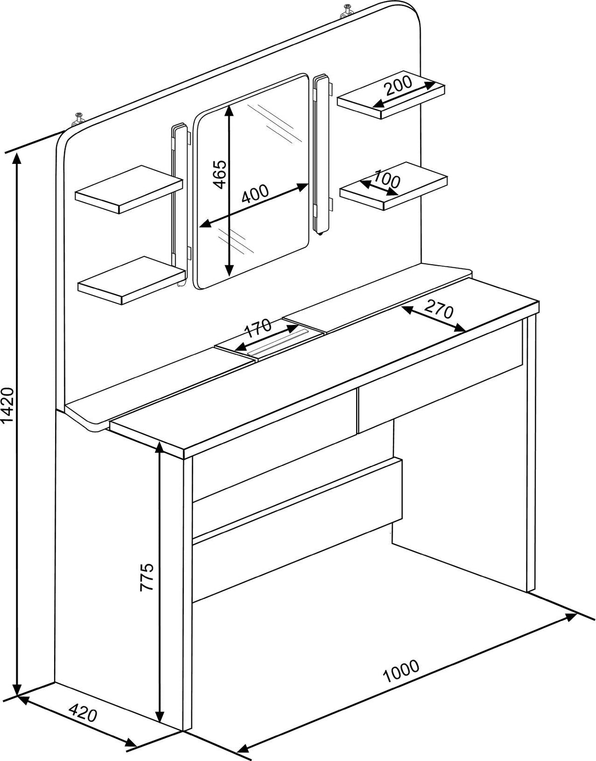 Secret Vanity Table Oak/White