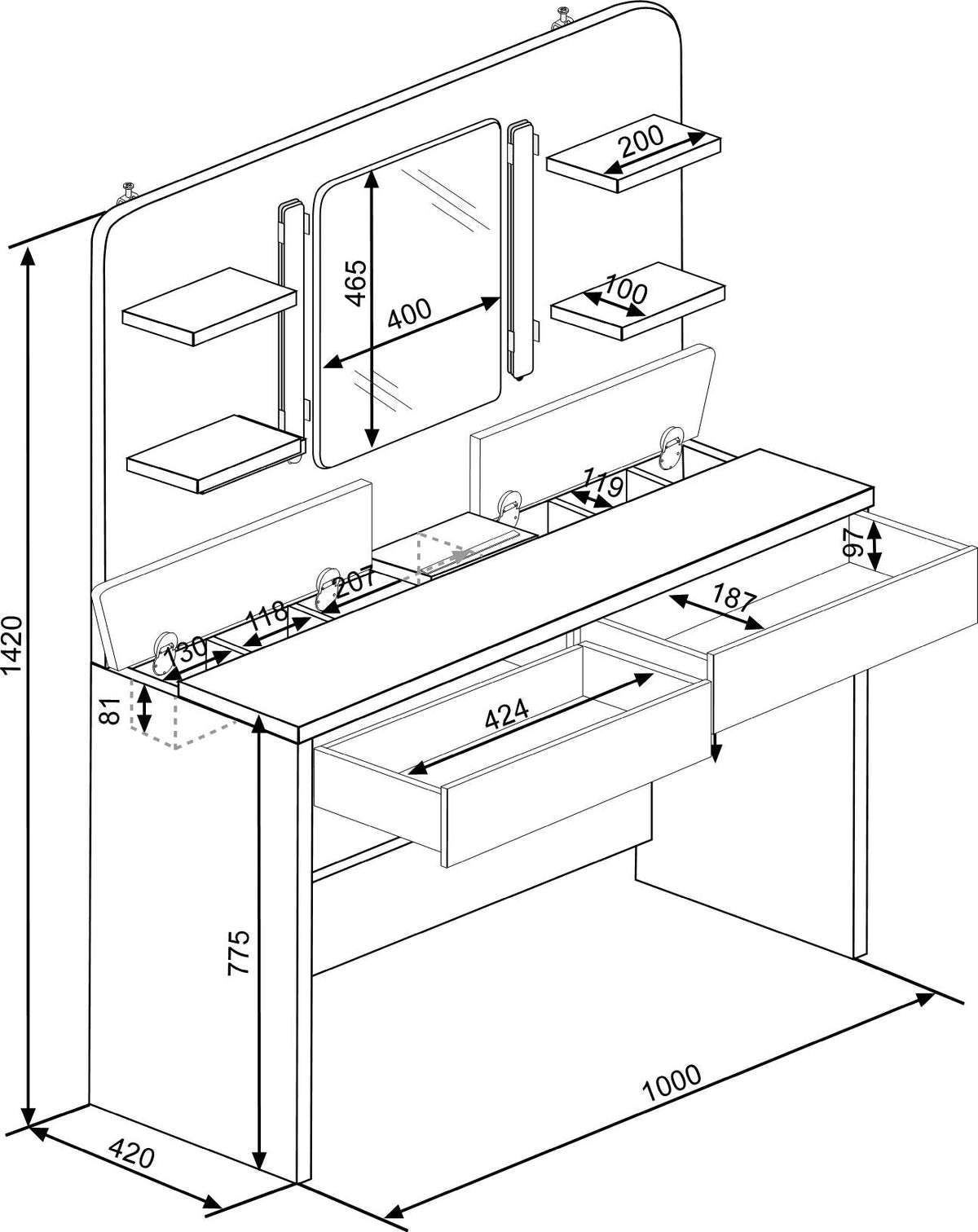 Secret Vanity Table Oak/White
