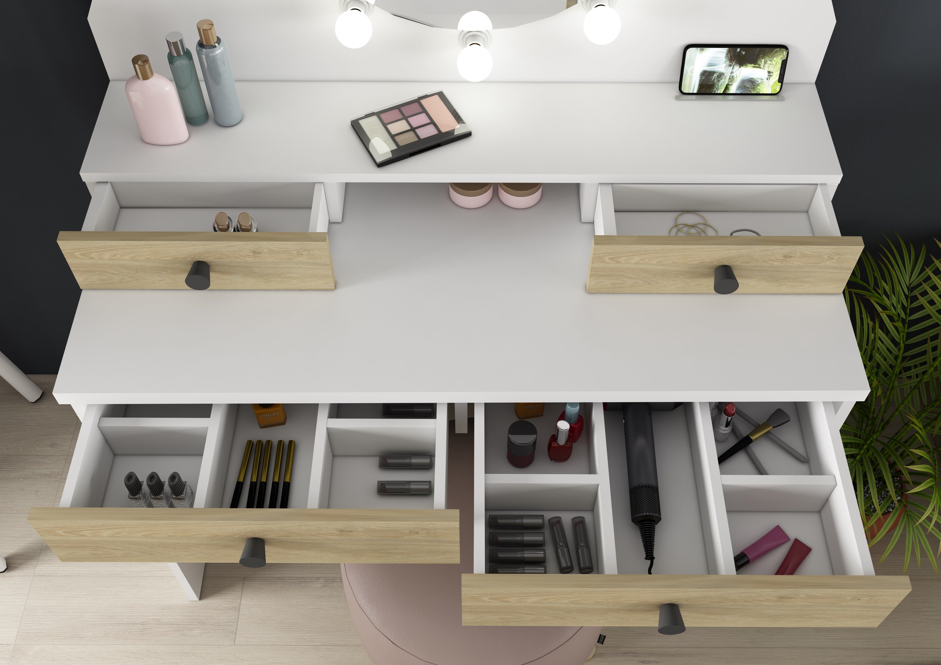 Star Vanity Table Oak/White