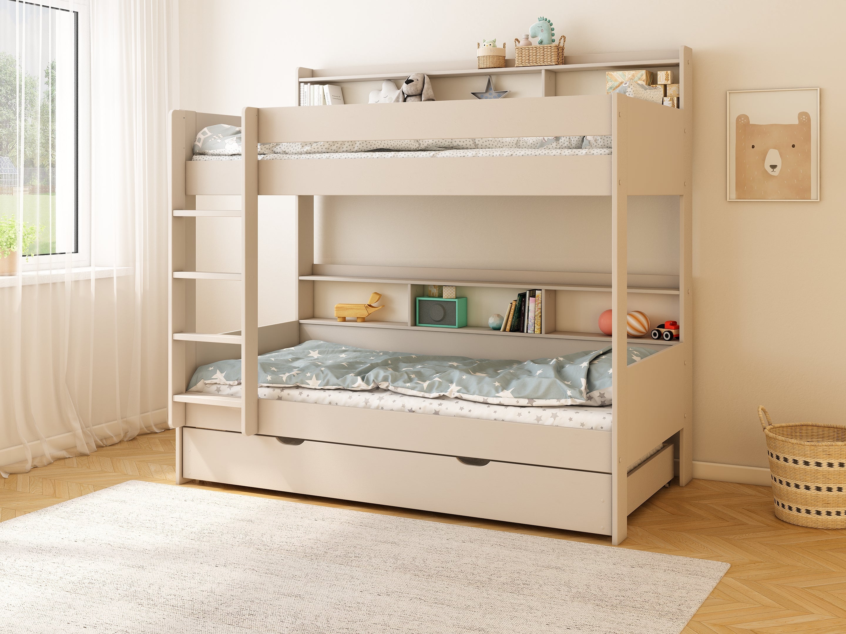 Haven Storage Bunk Bed with trundle bed/drawer in Cashmere