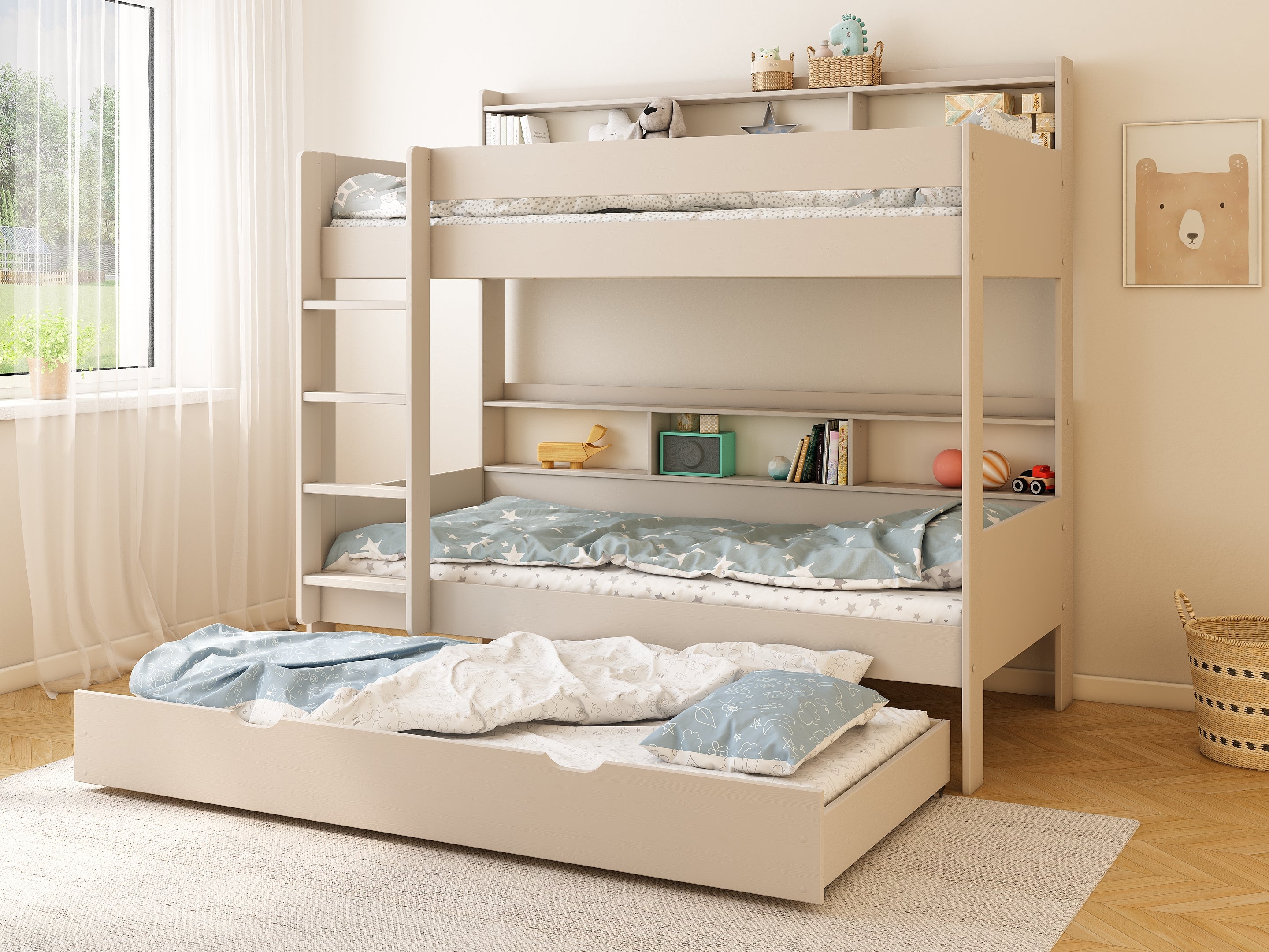 Haven Storage Bunk Bed with trundle bed/drawer in Cashmere