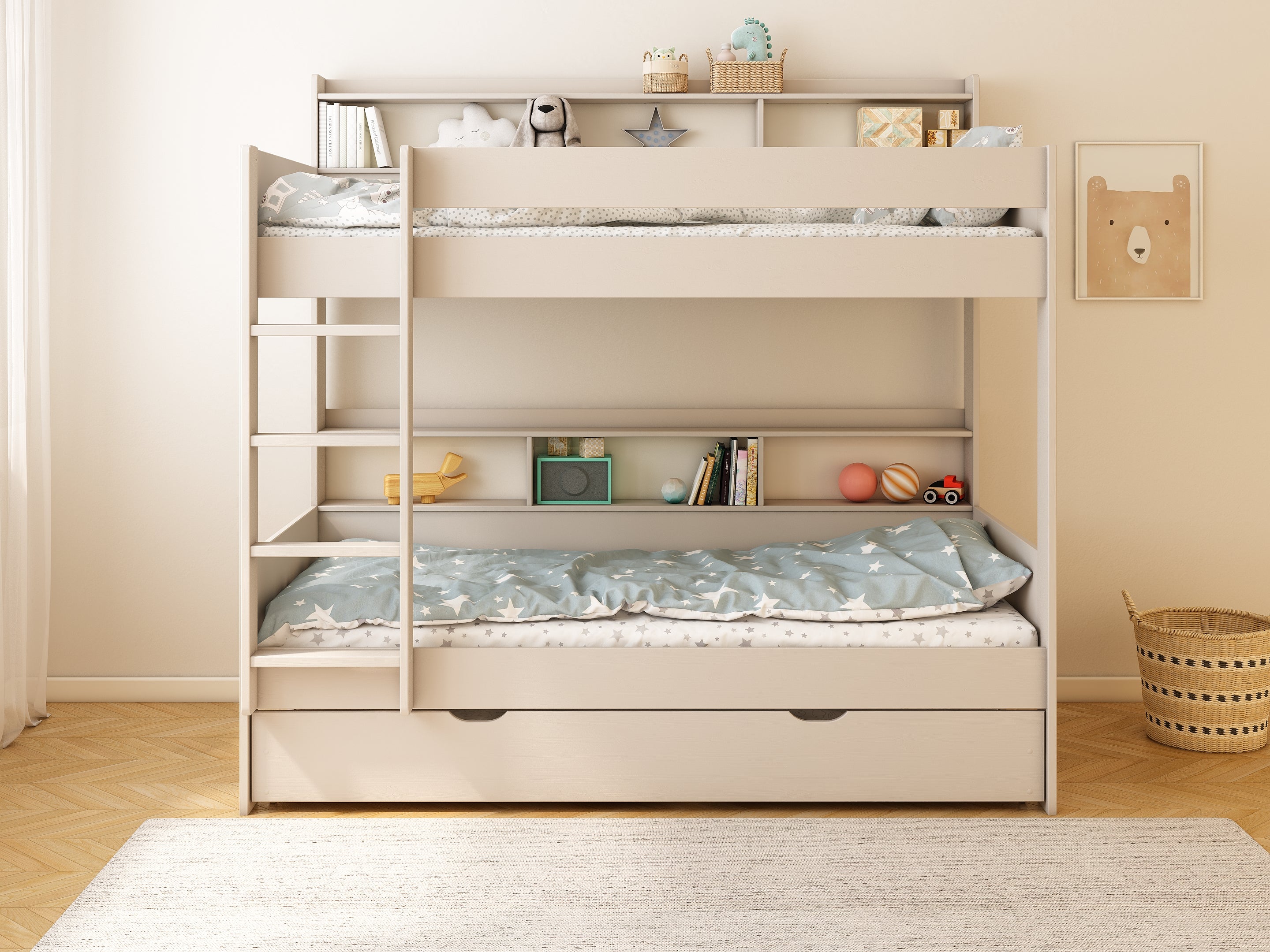 Haven Storage Bunk Bed with trundle bed/drawer in Cashmere