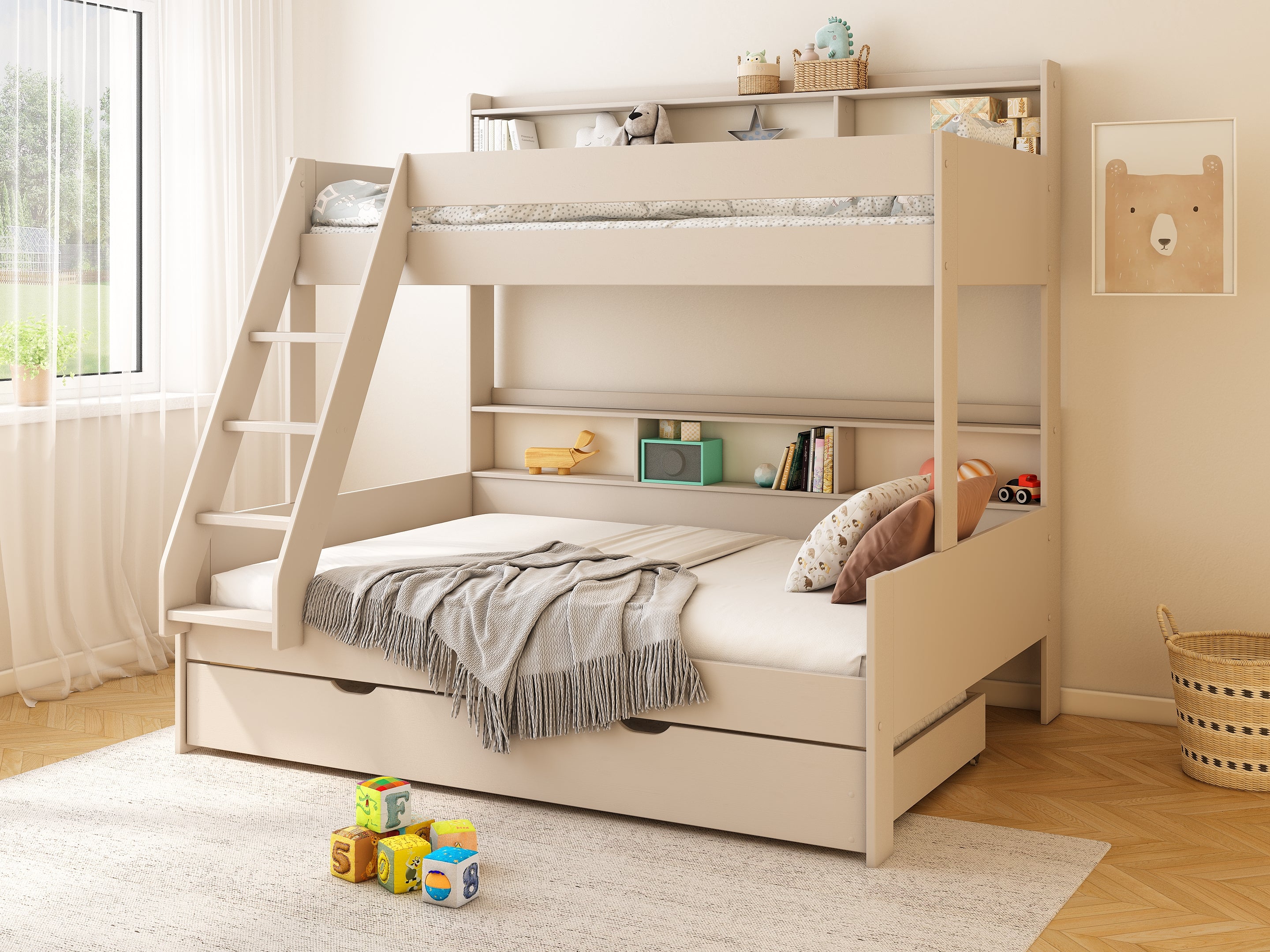 Haven Storage Family Bunk with trundle bed/drawer in Cashmere