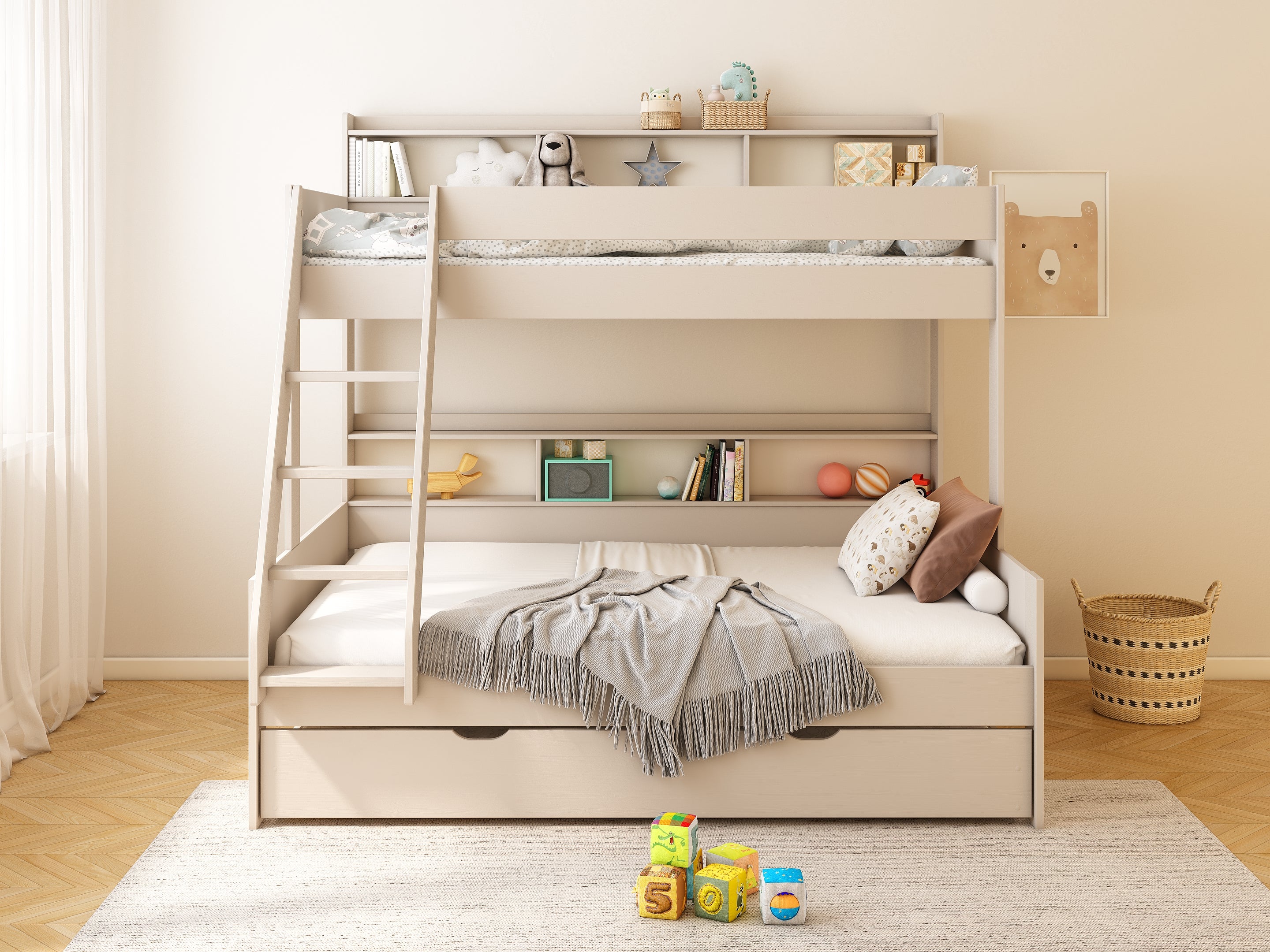 Haven Storage Family Bunk with trundle bed/drawer in Cashmere