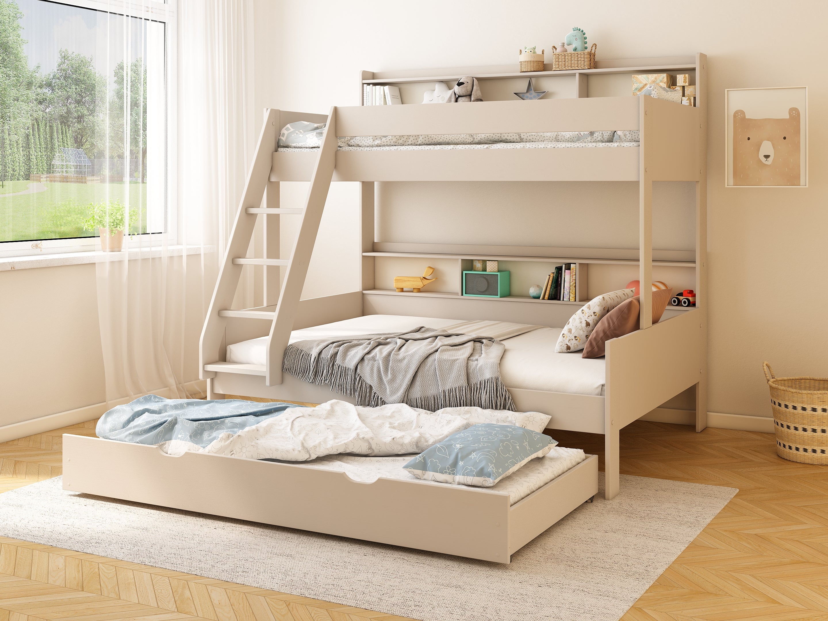 Haven Storage Family Bunk with trundle bed/drawer in Cashmere