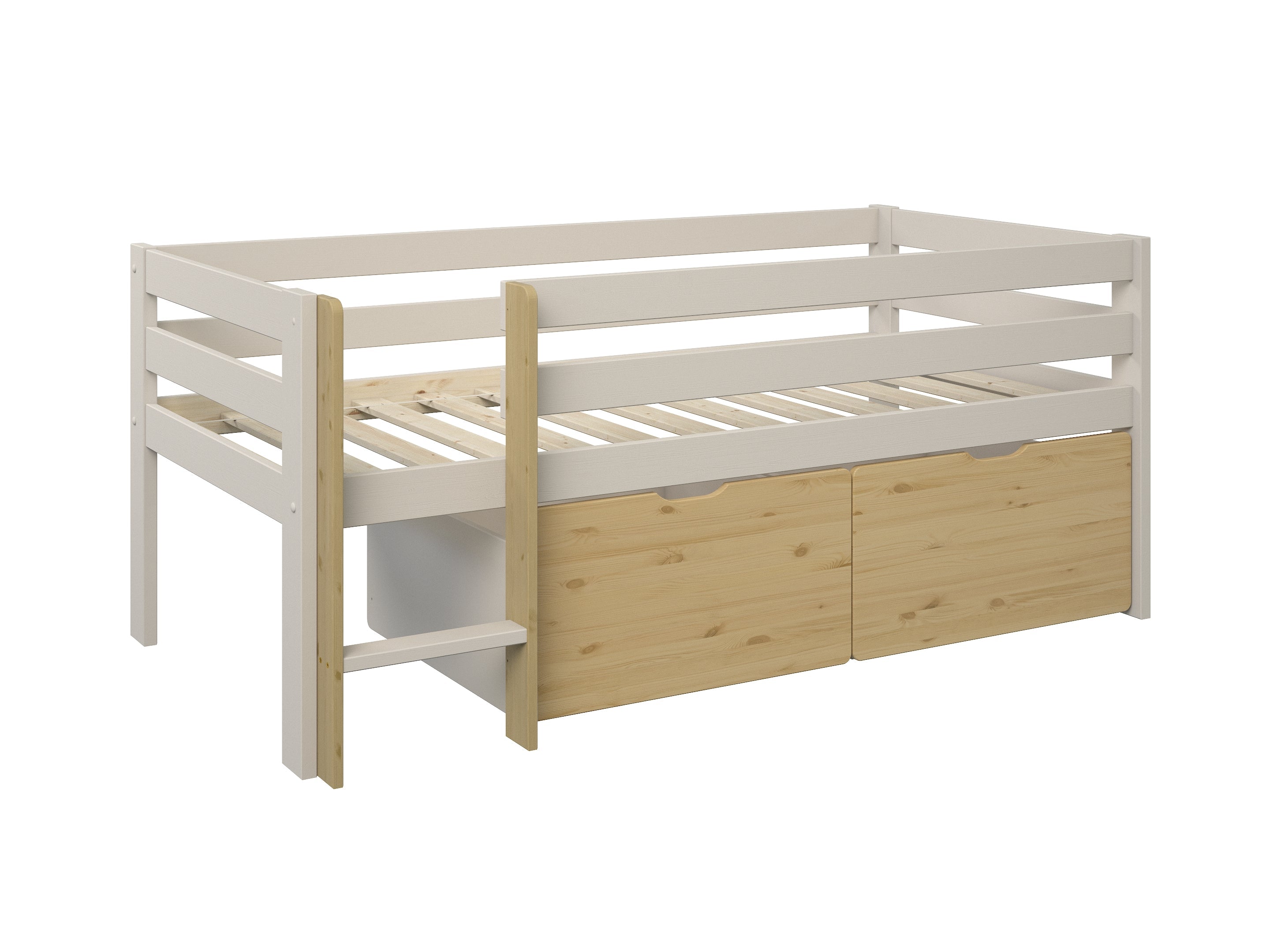 Scandi Toddler Cabin Bed with two storage drawers in Cashmere & Oak