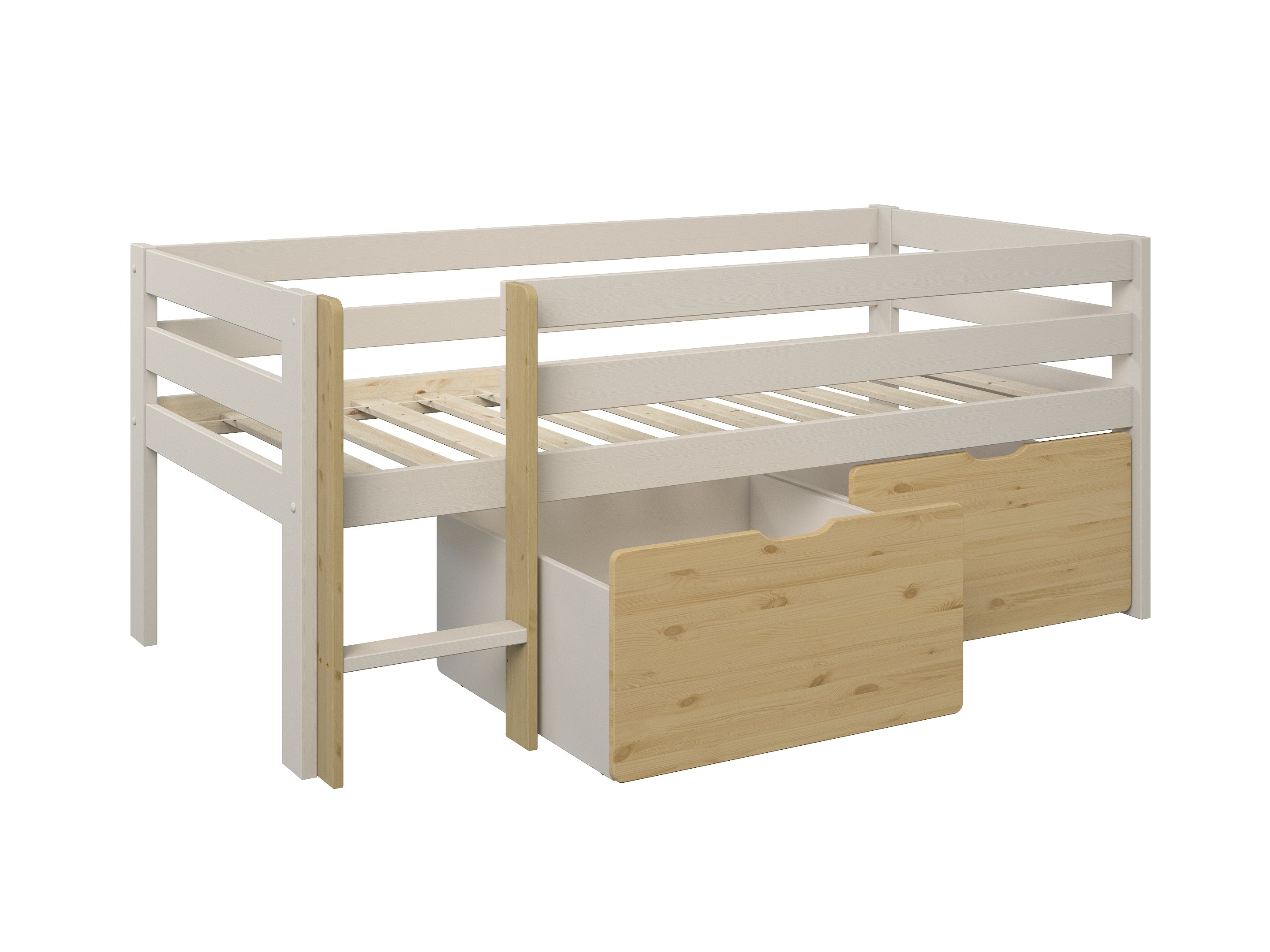 Scandi Toddler Cabin Bed with two storage drawers in Cashmere & Oak