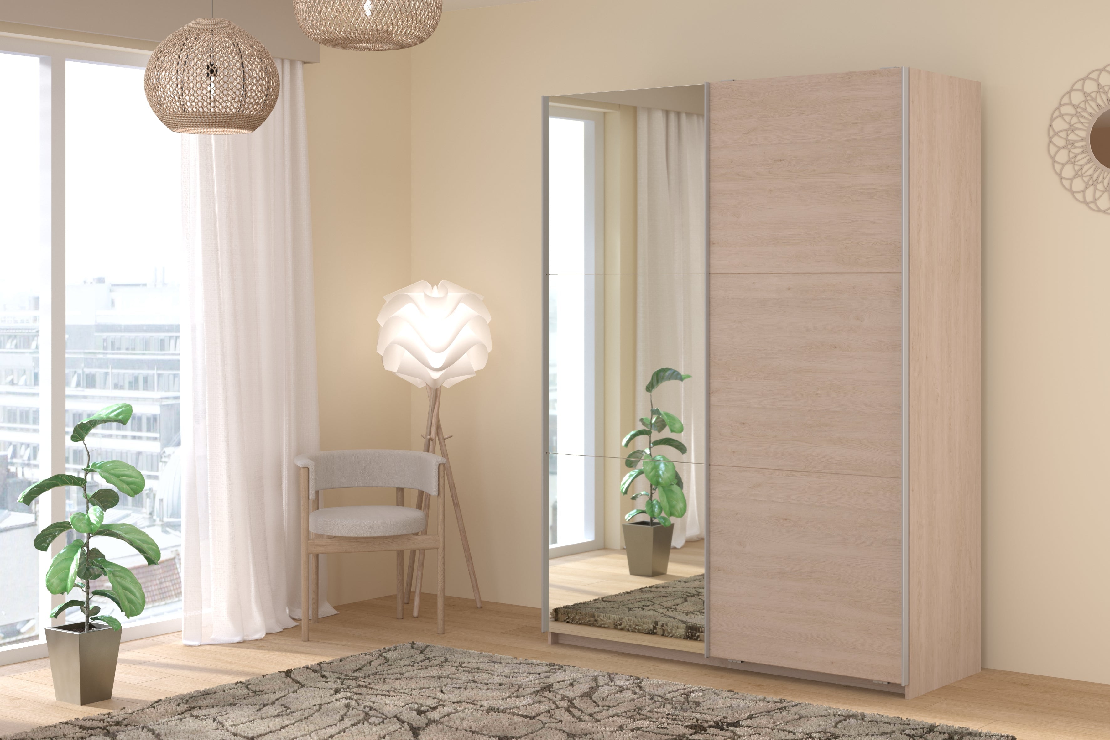 Swing Oak Mirrored Robe