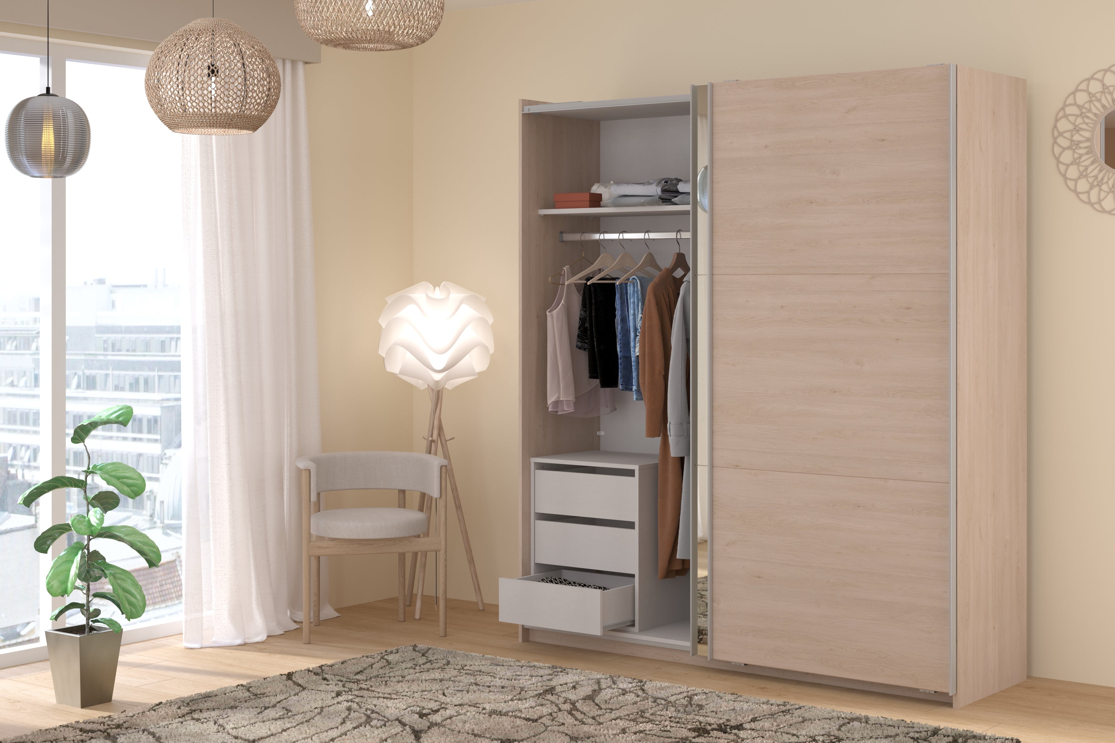 Swing Oak Mirrored Robe