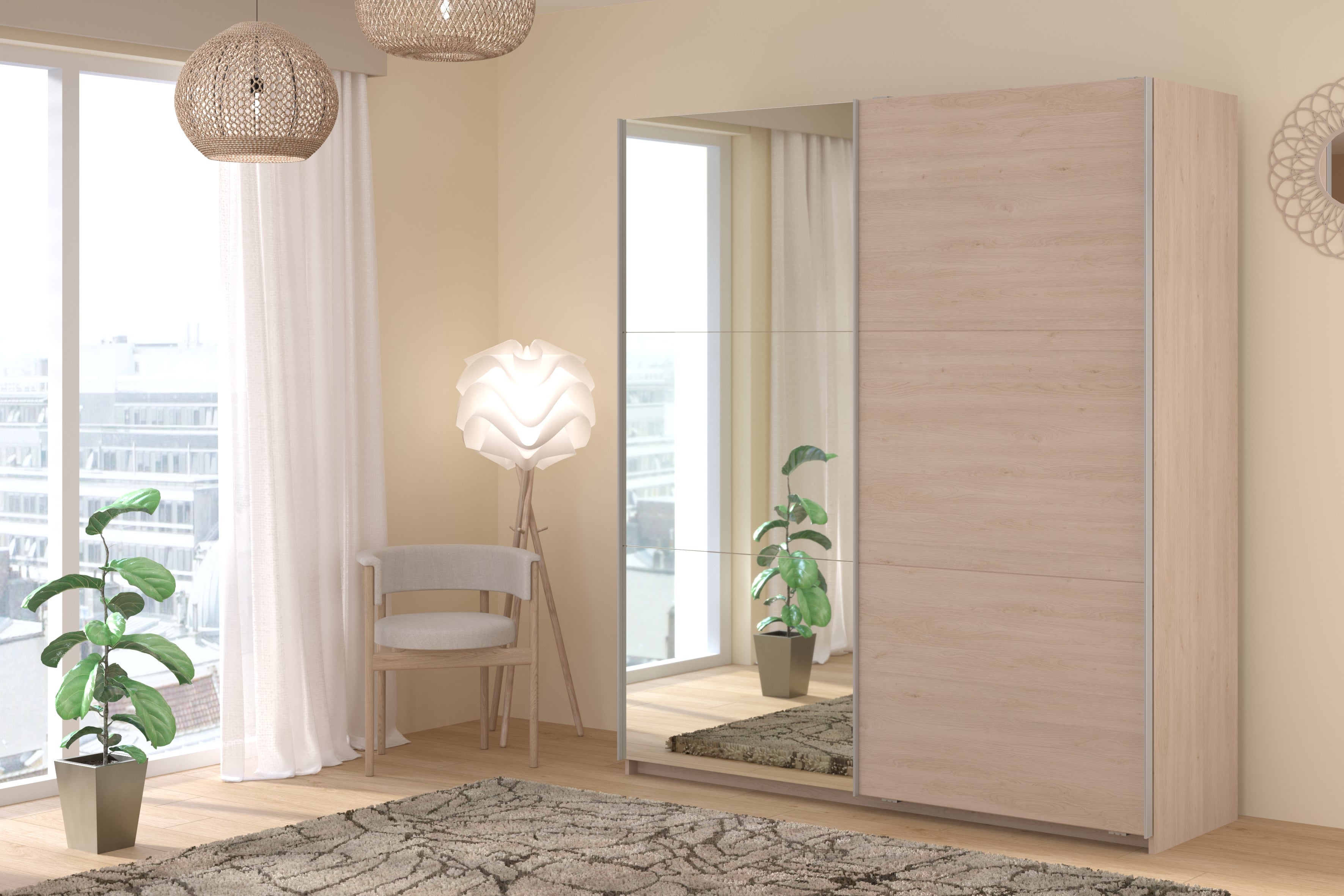 Swing Oak Mirrored Robe