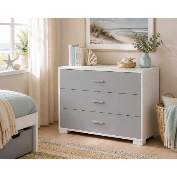 Grey 3 Drawer Chest of Drawers | White & Grey Children's Bedroom Storage