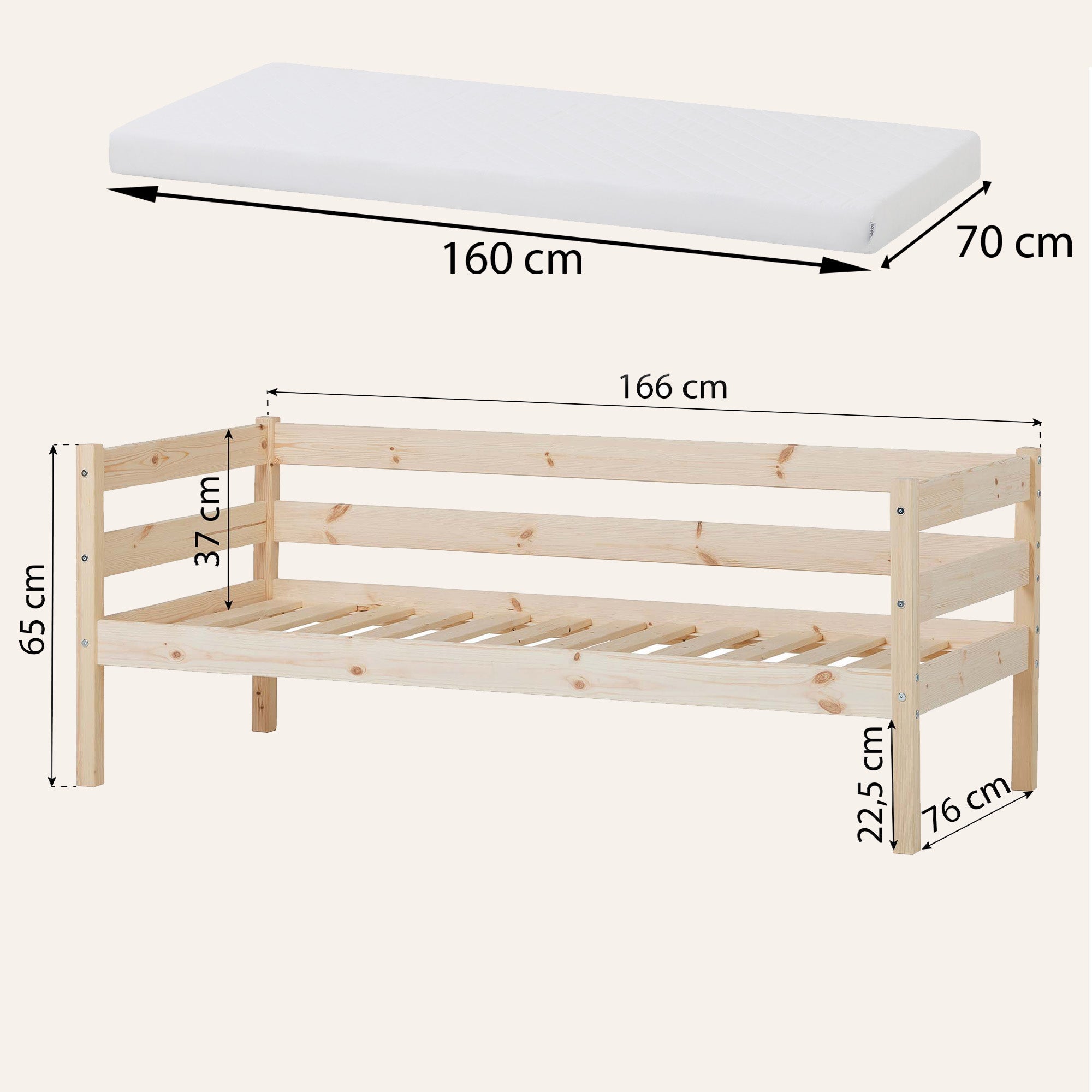Hoppekids Shorty Daybed + Safety Rail/Drawers