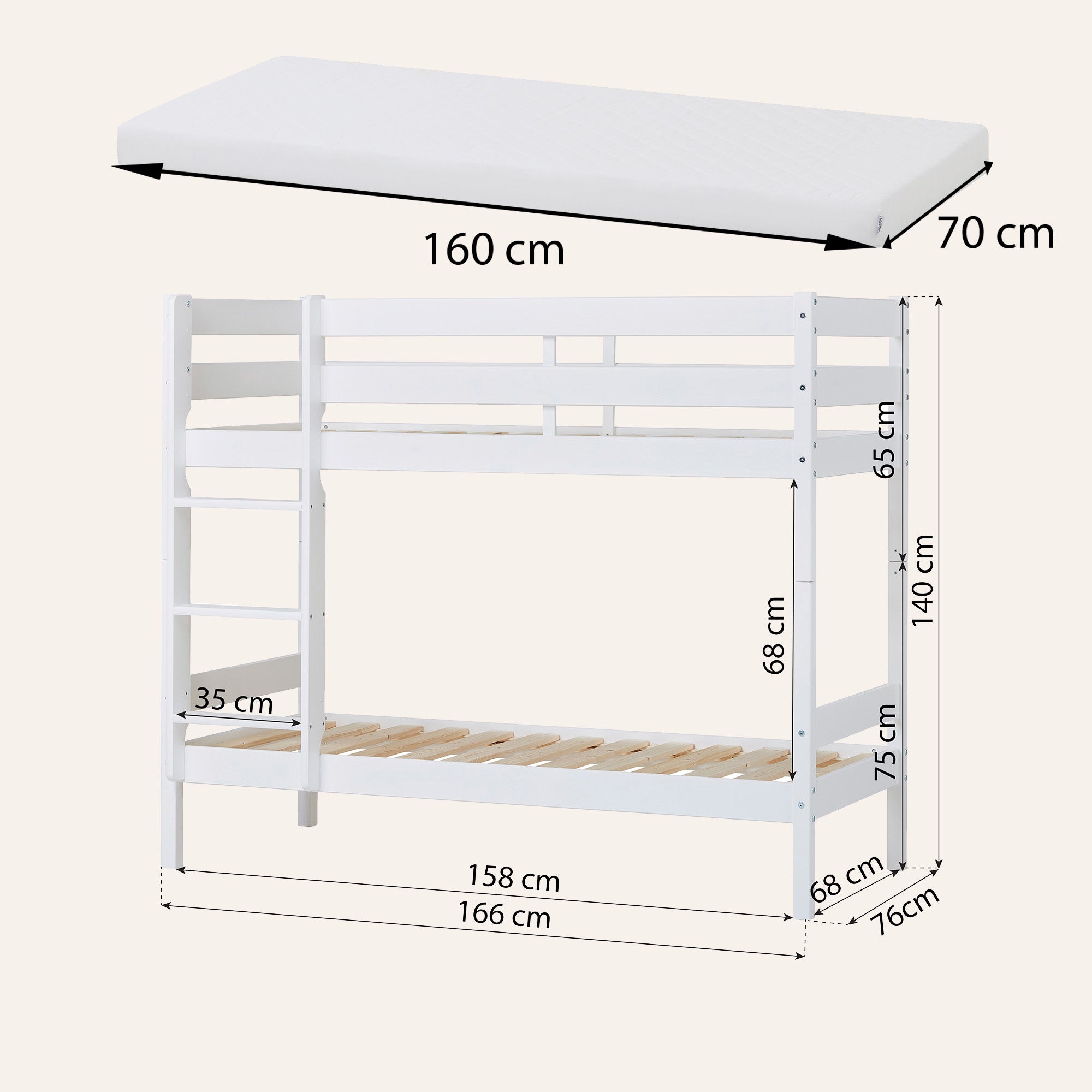 Hoppekids Shorty Bunkbed + Safety Rail/Drawers